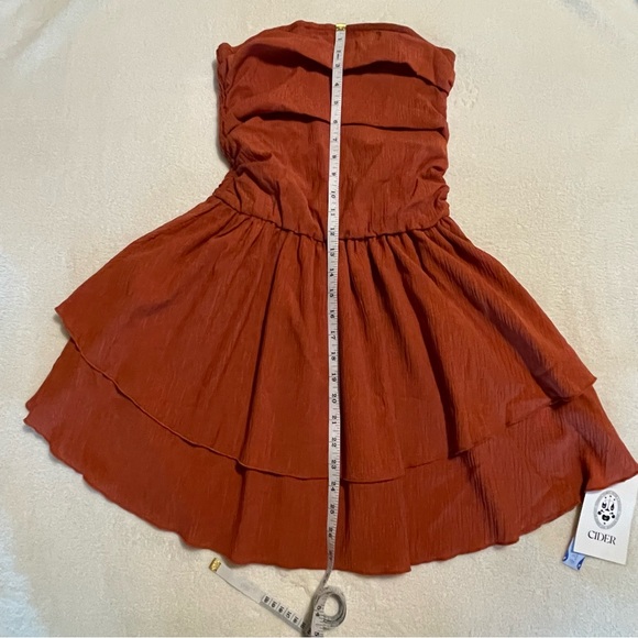 Cider‎ Rust Ruched Strapless Mini Dress size Small - Picture 2 of 4